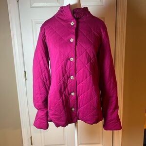 Lands’ End Quilted Jacket Size Medium Pink Cotton Button Front Comfortable READ